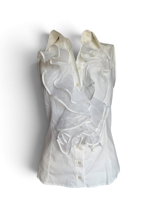 Anne Fontaine Isabelle Sleeveless White Ruffled Blouse – Size 42 | Made in France