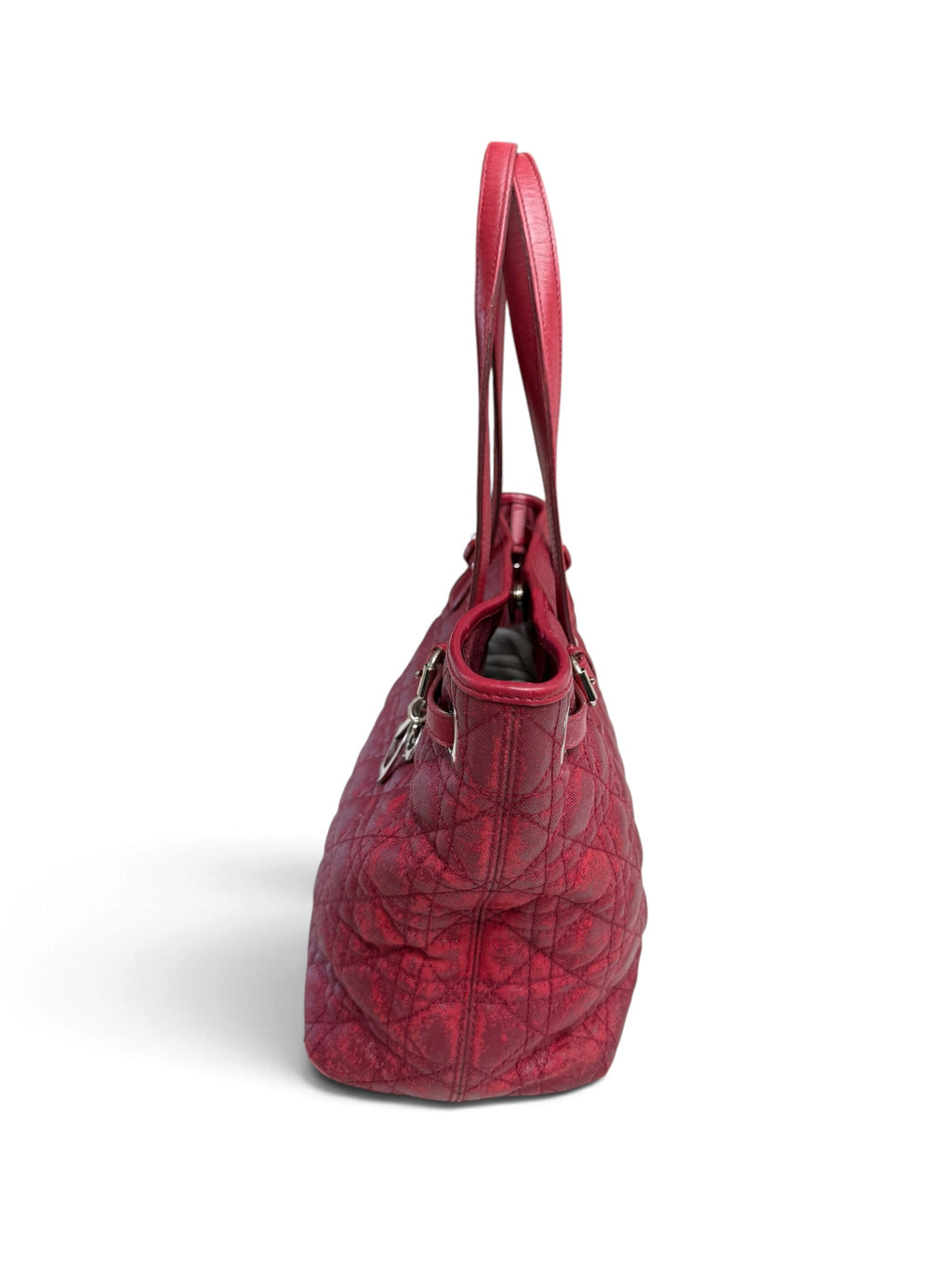Christian Dior Panarea Medium/Large Red Cannage Quilted Tote – Authentic 2011, Silver Hardware & Charm, Made in Italy