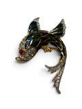 Vintage D’Orlan Gold-Tone Enamel Fish Brooch with Swarovski Crystals