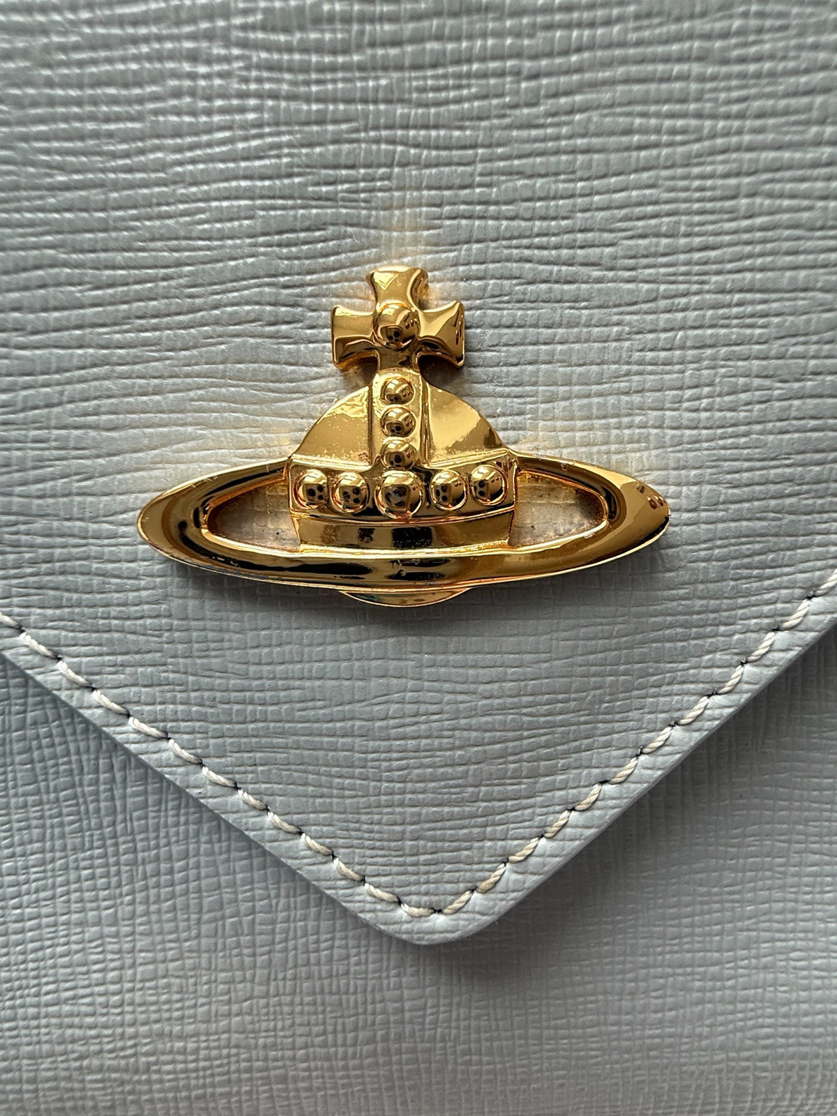 Vivienne Westwood Grey Saffiano Leather Envelope Clutch with Gold Orb