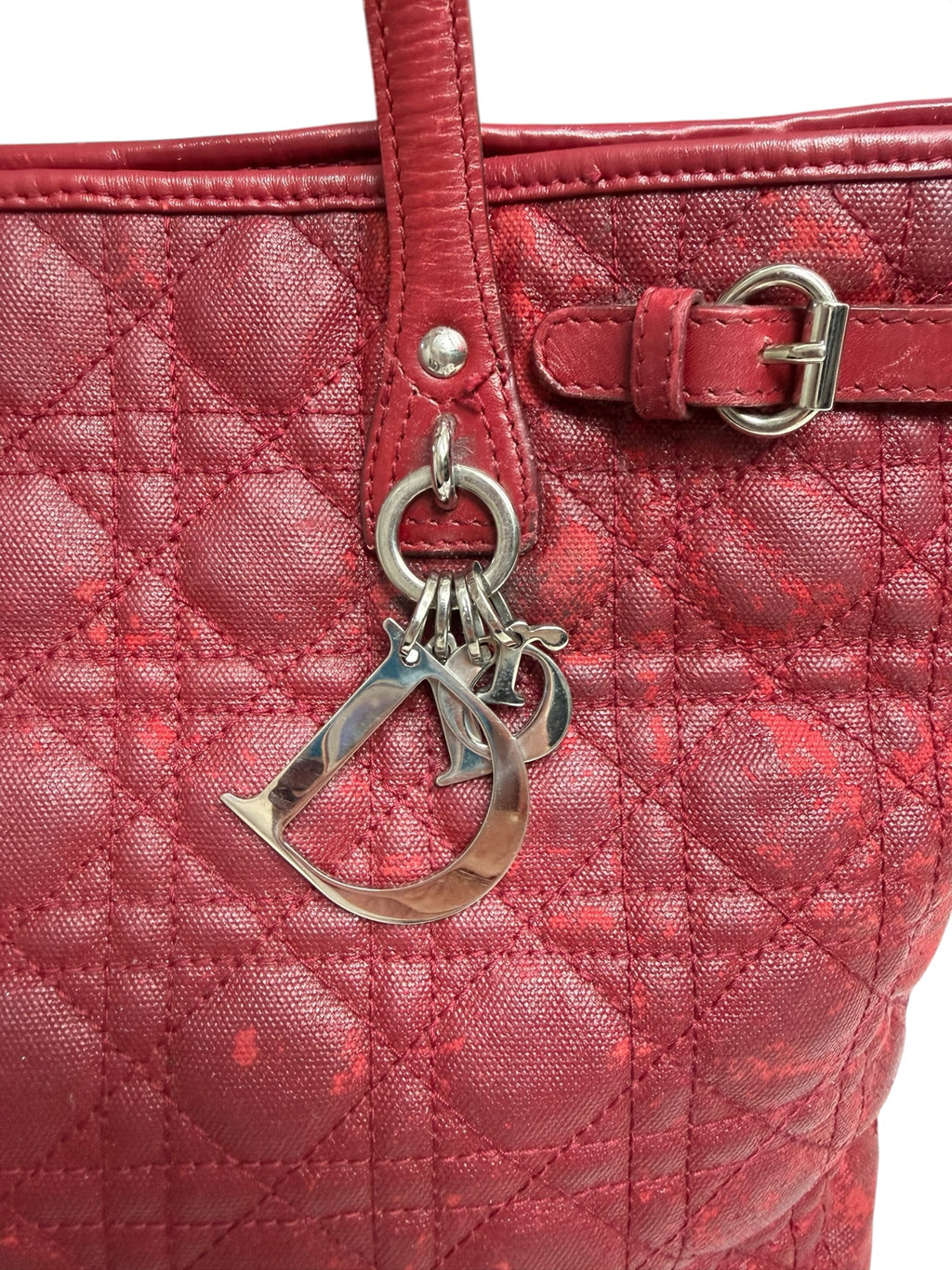 Christian Dior Panarea Medium/Large Red Cannage Quilted Tote – Authentic 2011, Silver Hardware & Charm, Made in Italy