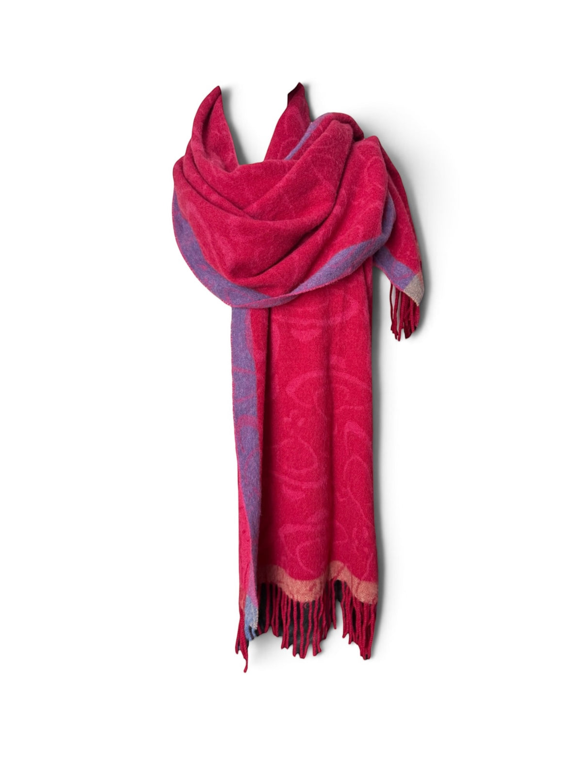 Vintage Vivienne Westwood Red Purple Wool Scarf Fringed Orb Logo