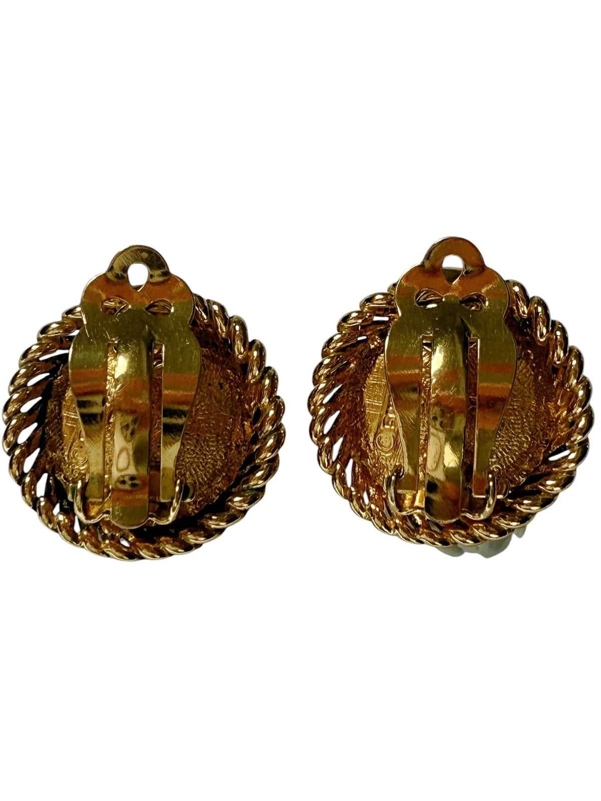 Chanel Faux Pearl and Twisted Gold Tone Rope Clip On Earrings