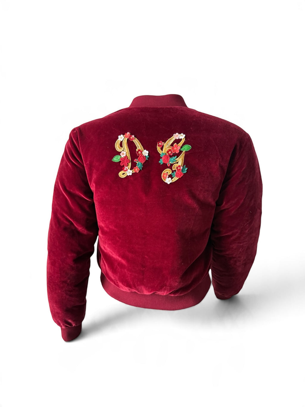 Dolce & Gabbana Red Velvet Bomber Jacket: Floral Embroidery, Leopard Lining (Made in Italy)