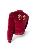 Dolce & Gabbana Red Velvet Bomber Jacket: Floral Embroidery, Leopard Lining (Made in Italy)