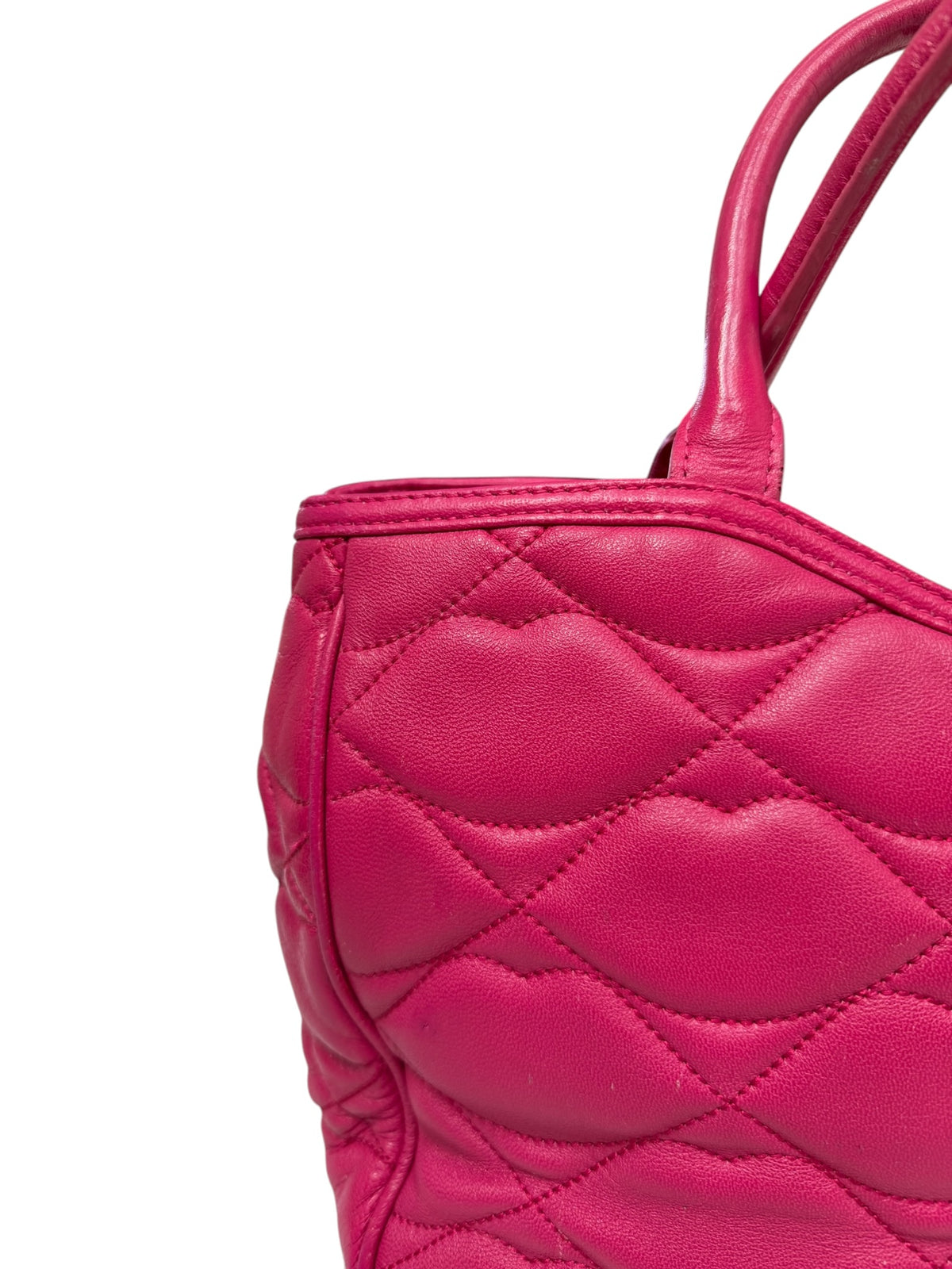 Lulu Guinness Fuchsia Quilted Leather Tote Bag with Signature Lips Lining