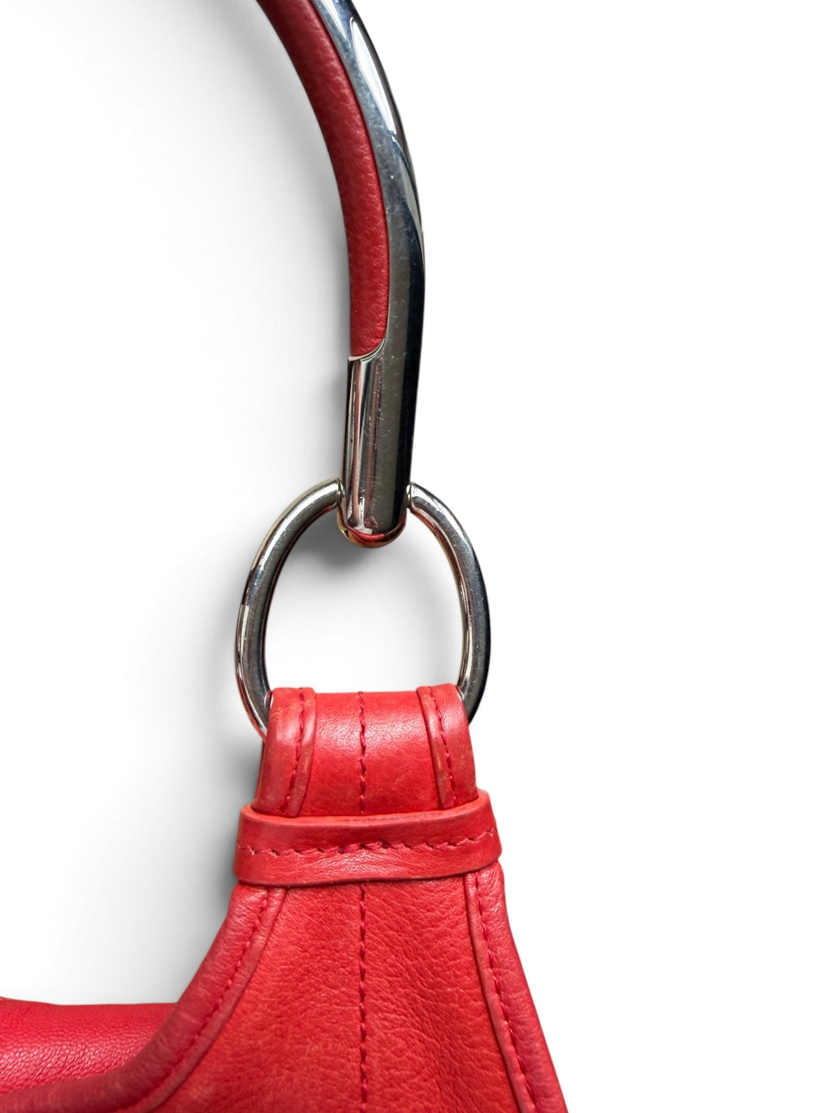 Christian Dior Vintage Red Leather Hobo Handbag with Silver Ring Handles – Made in Italy (2008) + Authenticity Card