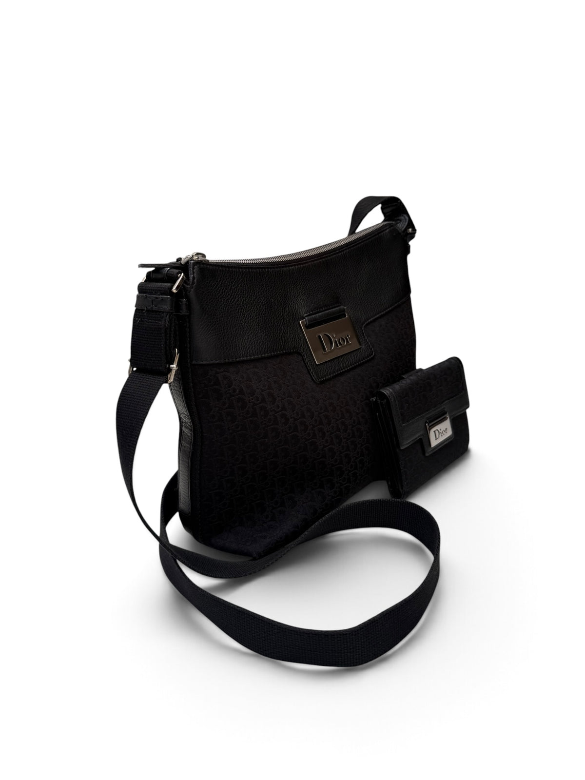 Christian Dior Street Chic Messenger Bag – Black Oblique Canvas & Leather, 2006, with Matching Wallet