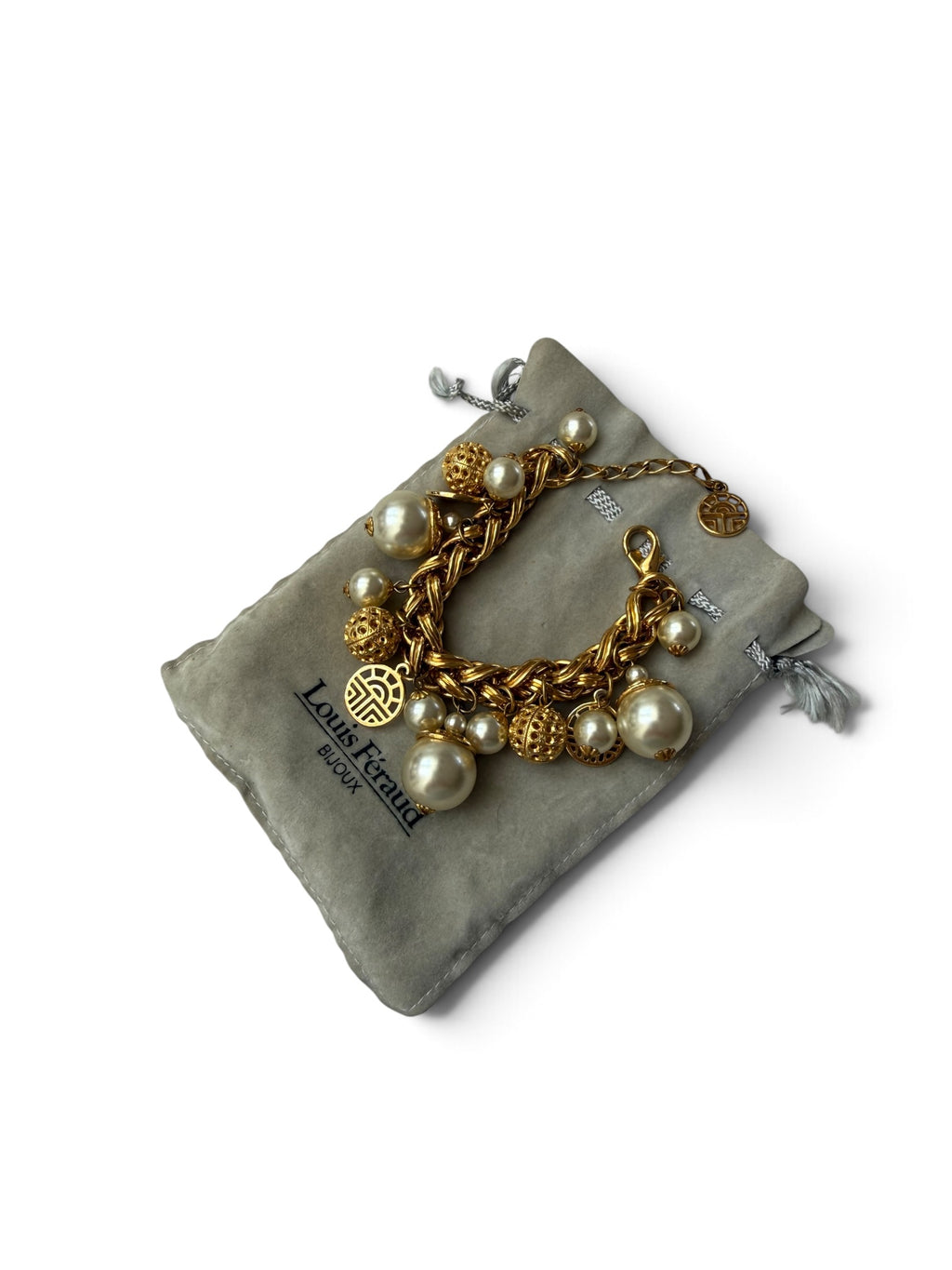 Vintage Louis Féraud Bijoux Gold Pearl Charm Bracelet