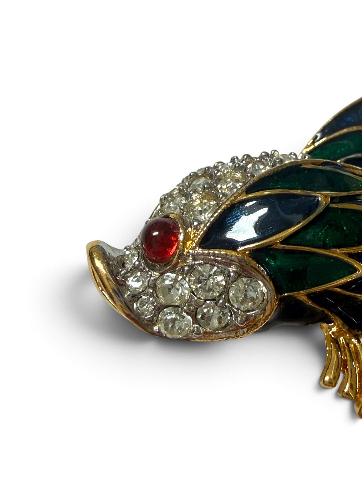Vintage D’Orlan Gold-Tone Enamel Fish Brooch with Swarovski Crystals