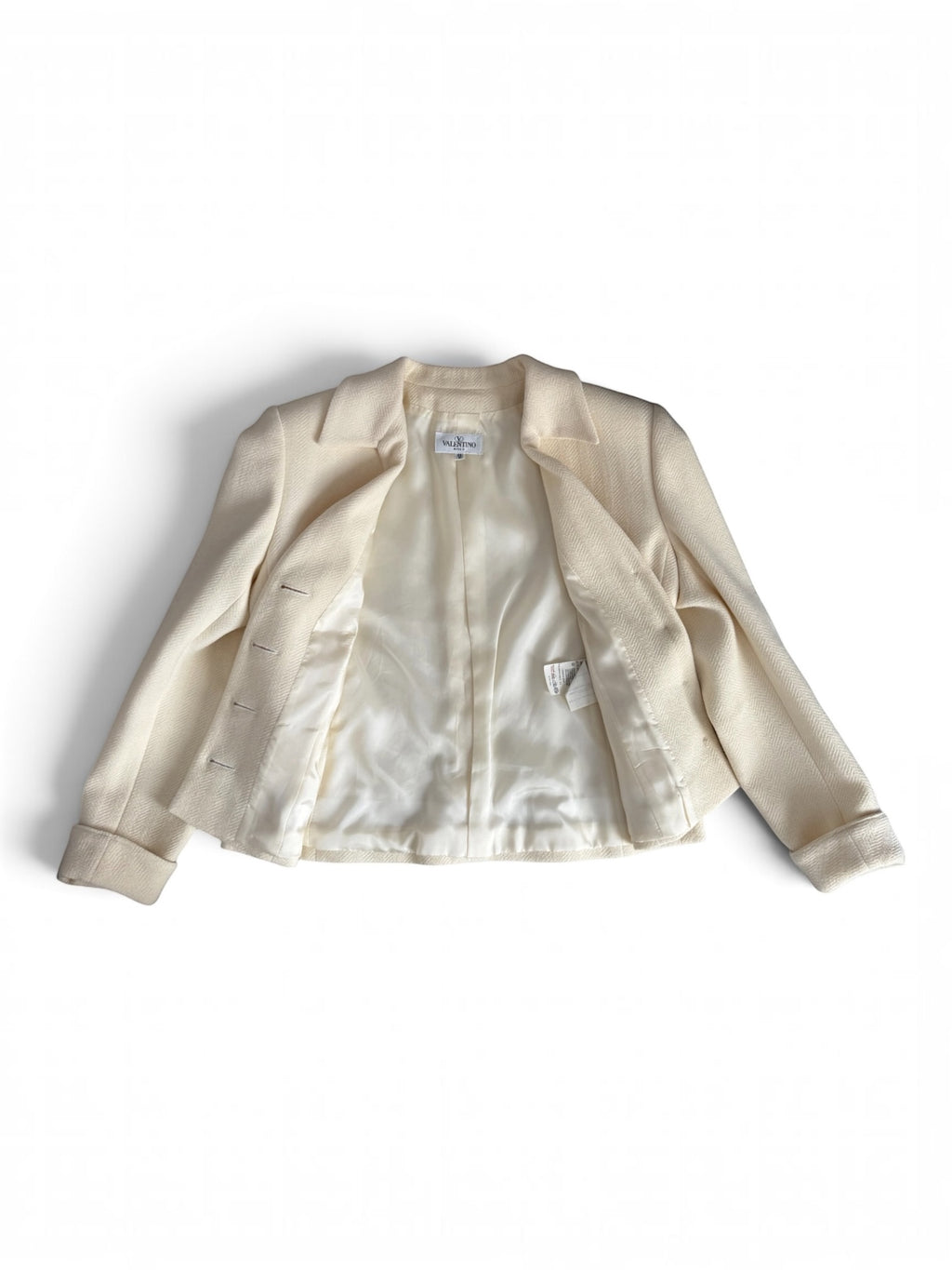 Valentino Miss V Cream Herringbone Skirt Suit, Size 44 / US 10