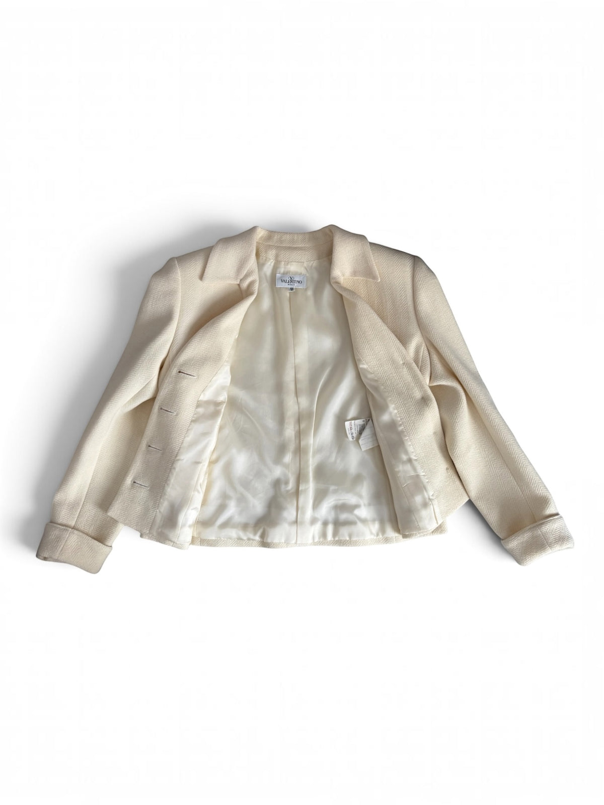 Valentino Miss V Cream Herringbone Skirt Suit, Size 44 / US 10