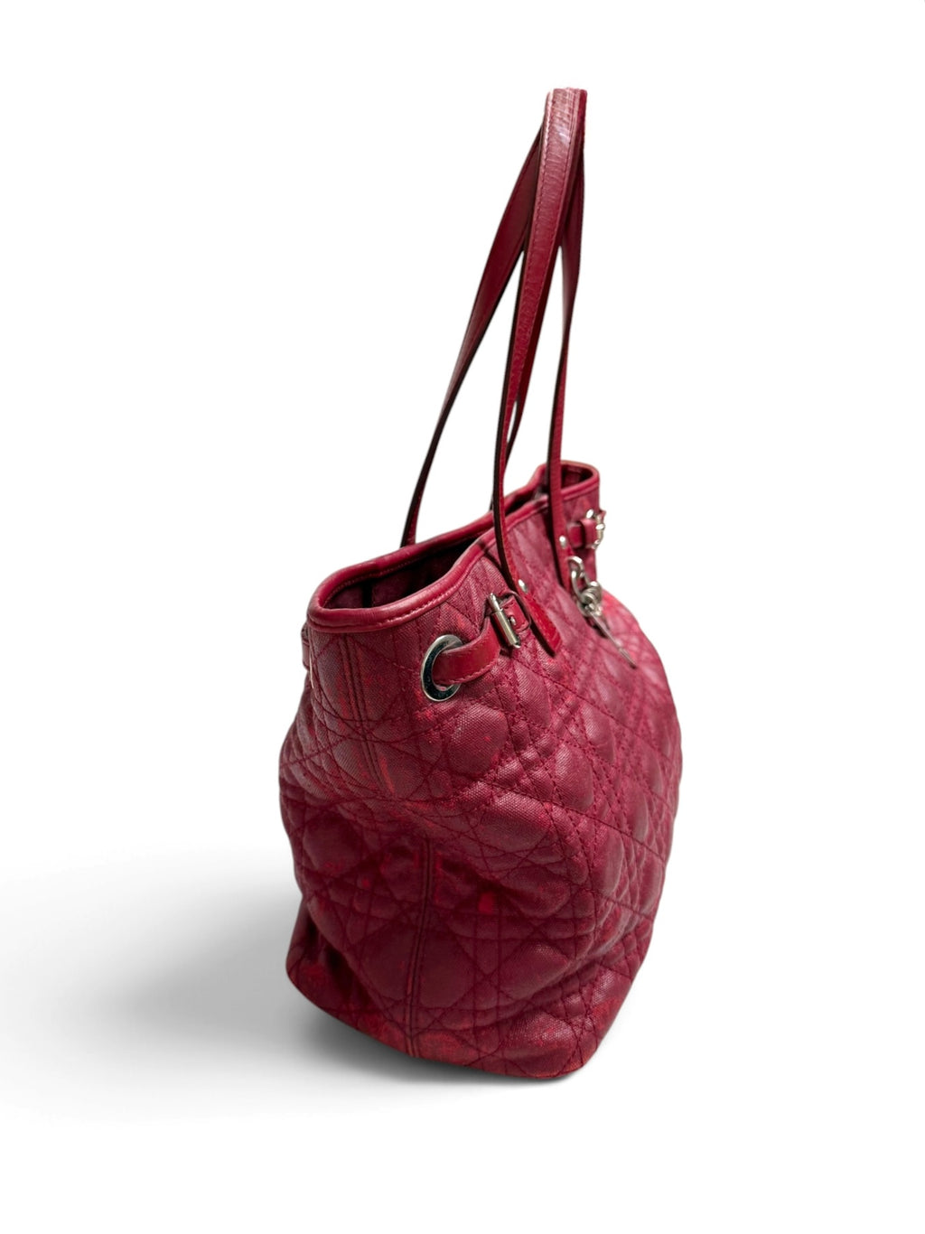 Christian Dior Panarea Medium/Large Red Cannage Quilted Tote – Authentic 2011, Silver Hardware & Charm, Made in Italy
