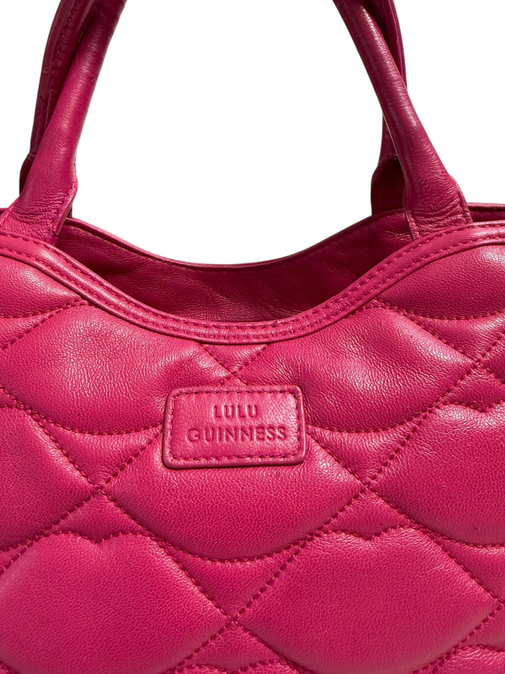 Lulu Guinness Fuchsia Quilted Leather Tote Bag with Signature Lips Lining