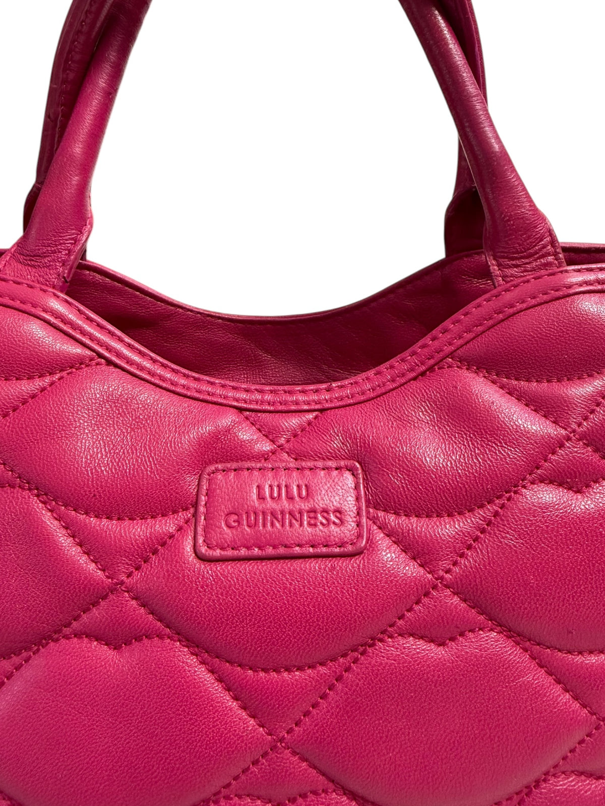 Lulu Guinness Fuchsia Quilted Leather Tote Bag with Signature Lips Lining