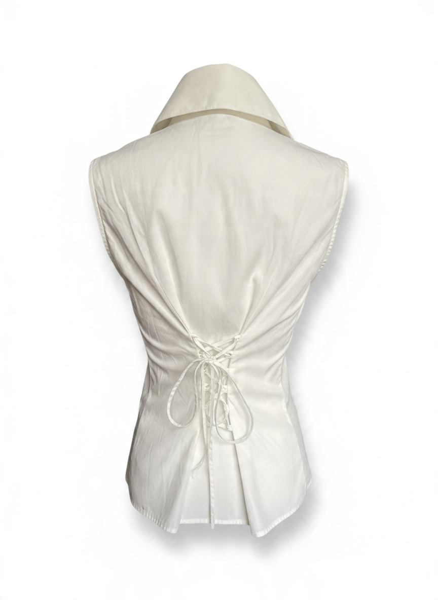Anne Fontaine Isabelle Sleeveless White Ruffled Blouse – Size 42 | Made in France