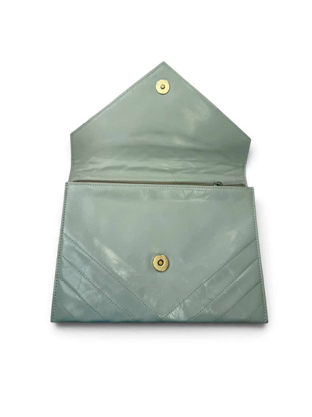 Yves Saint Laurent Pale Grey Chevron Quilted Leather Envelope Clutch, circa 1980s