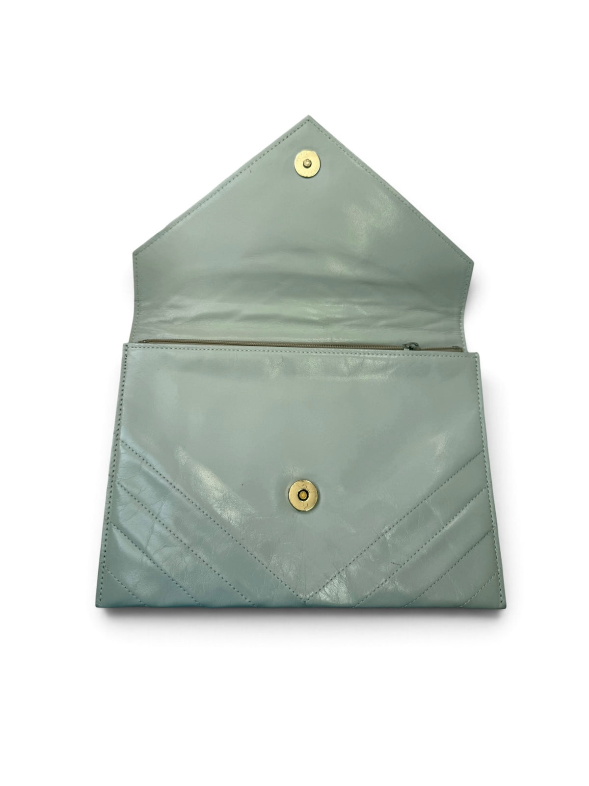 Yves Saint Laurent Pale Grey Chevron Quilted Leather Envelope Clutch, circa 1980s