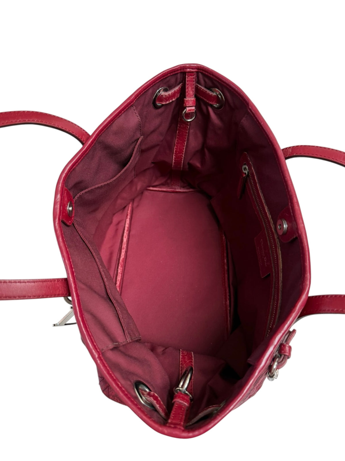 Christian Dior Panarea Medium/Large Red Cannage Quilted Tote – Authentic 2011, Silver Hardware & Charm, Made in Italy