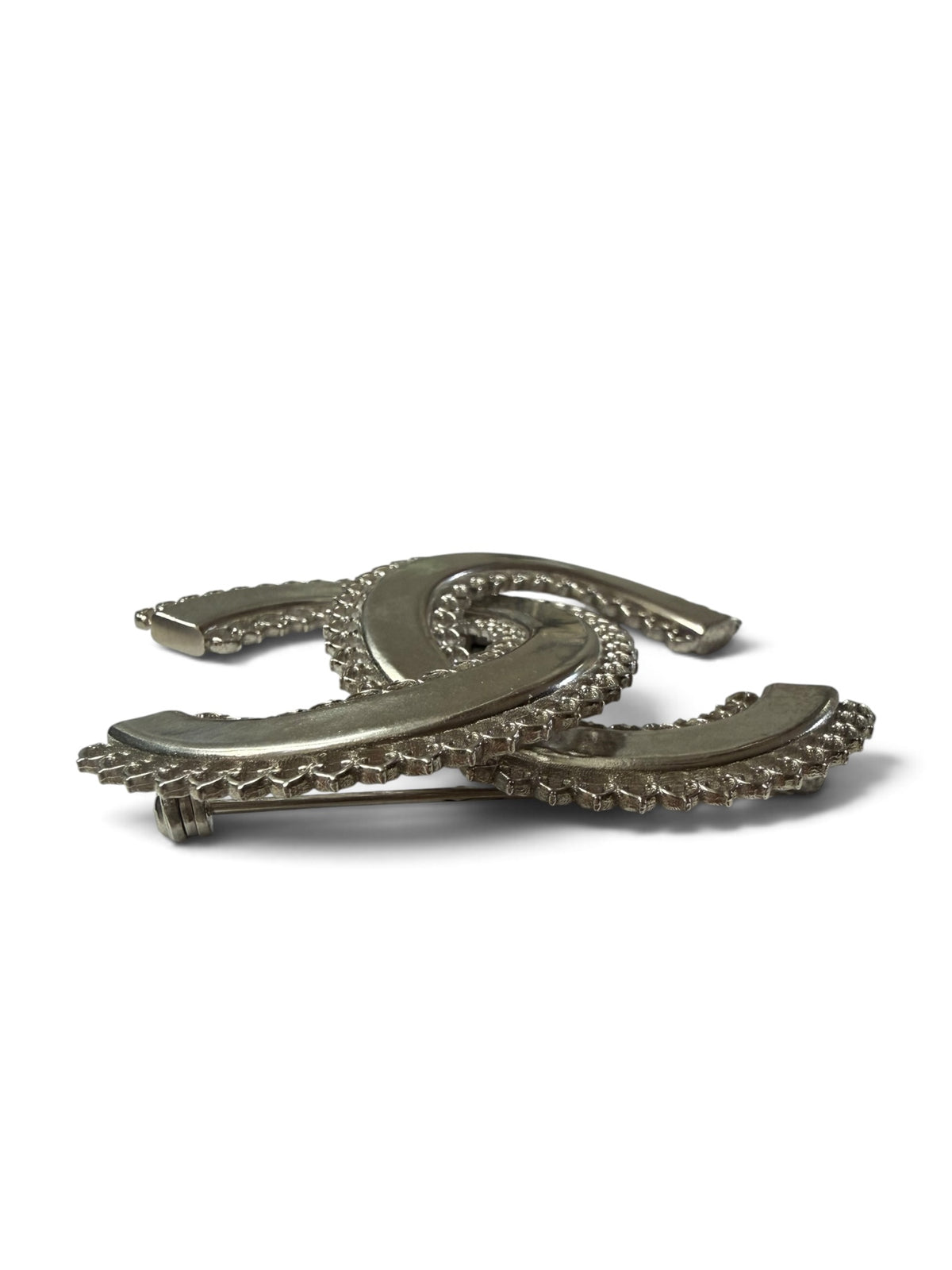 Chanel Silver-Tone Interlocking CC Filigree Brooch, B16, Made in Italy