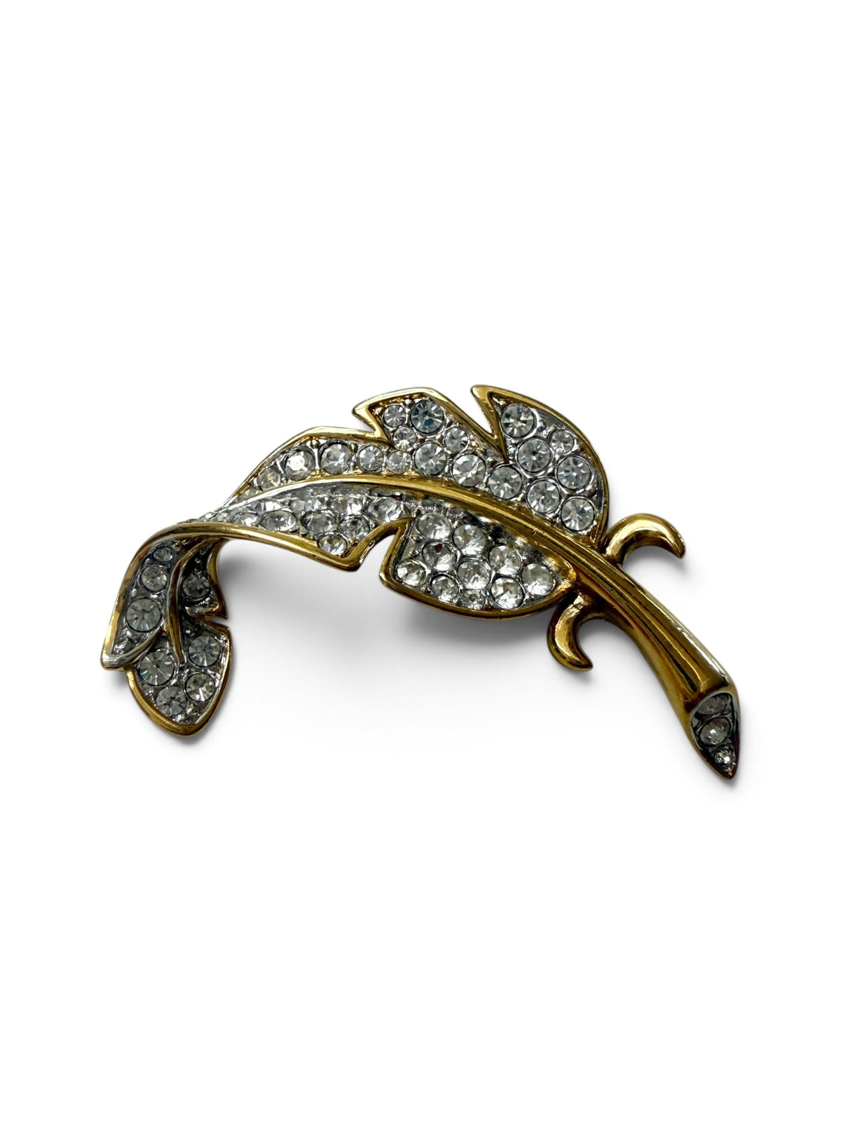 Vintage Attwood & Sawyer Gold-Tone Crystal Feather Brooch
