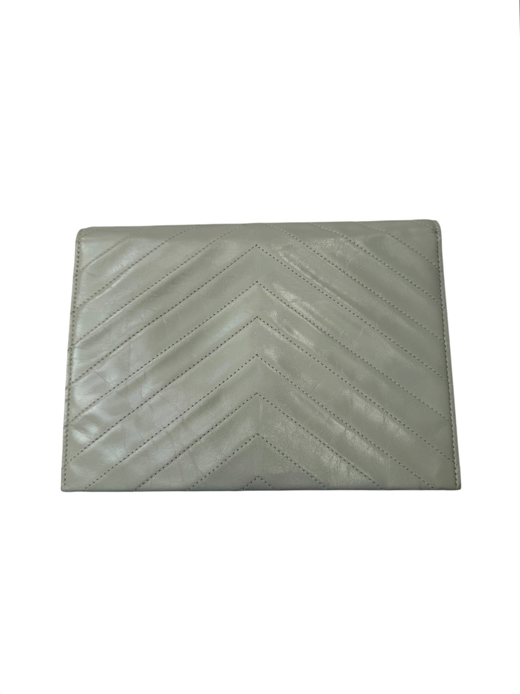 Yves Saint Laurent Pale Grey Chevron Quilted Leather Envelope Clutch, circa 1980s