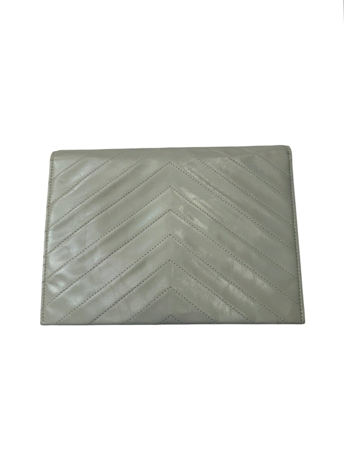 Yves Saint Laurent Pale Grey Chevron Quilted Leather Envelope Clutch, circa 1980s