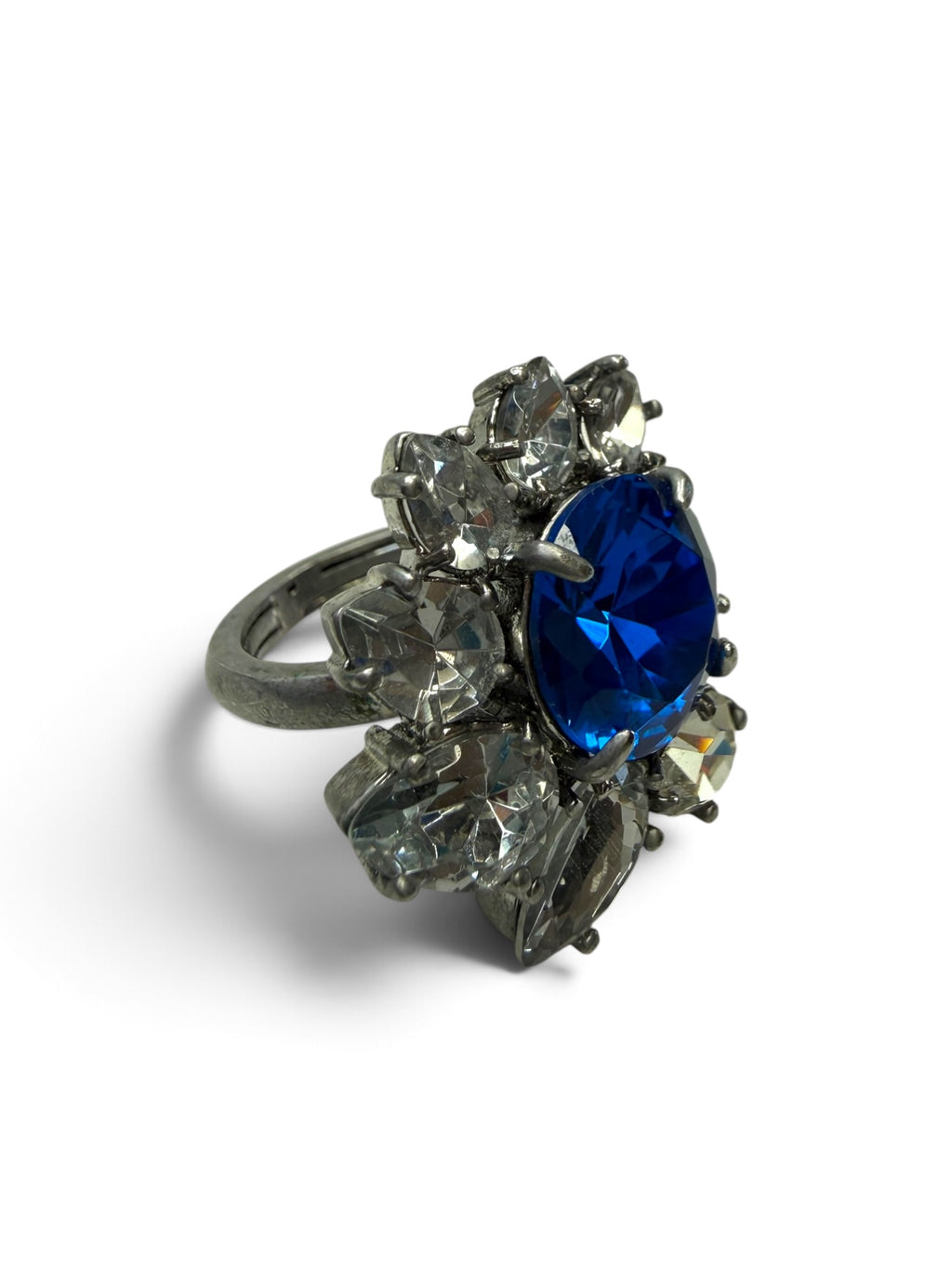 Juicy Couture Royal Blue Crystal Cluster Cocktail Ring – Silver-Tone Clear Marquise Statement Ring
