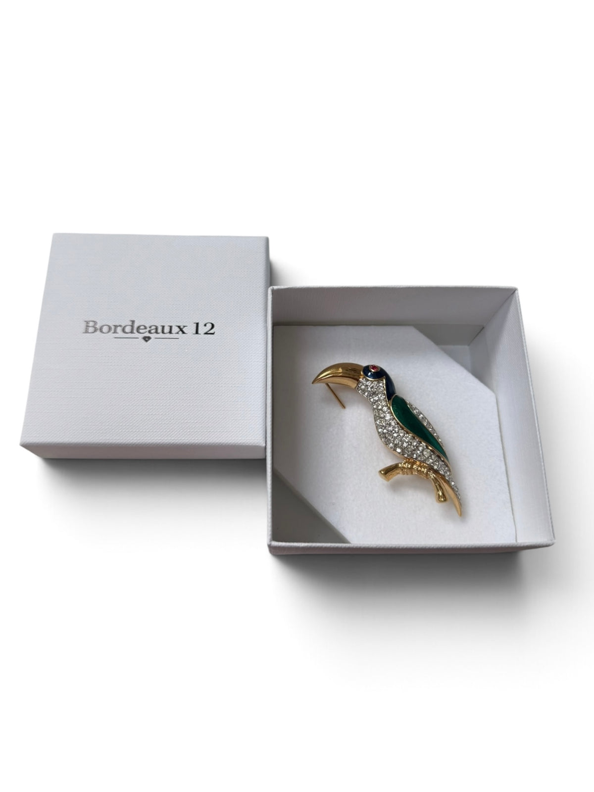 Vintage 1980s D’Orlan Signed 22ct Triple Gold-Plated Enamel & Swarovski Crystal Toucan Bird Brooch