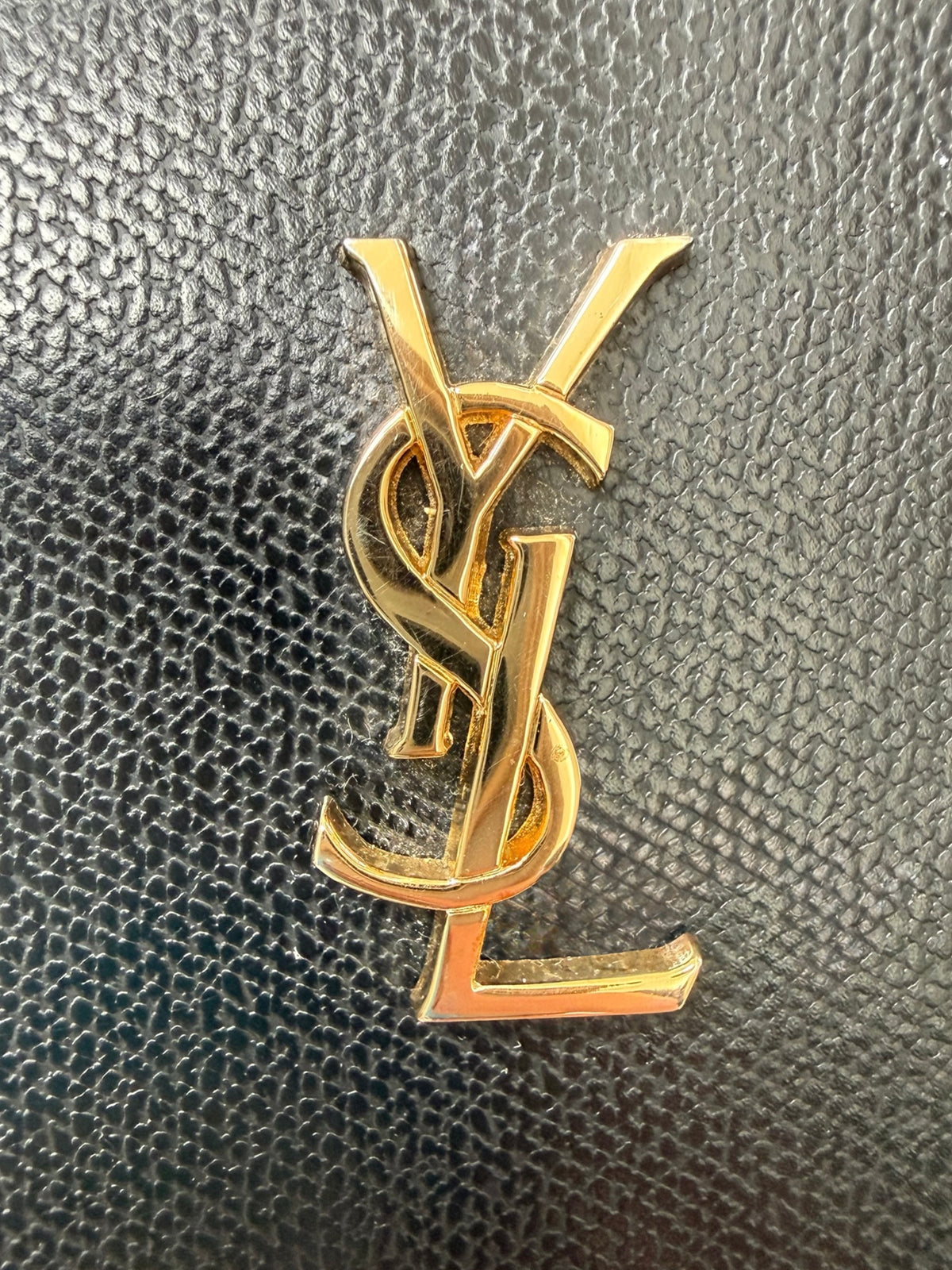Yves Saint Laurent Navy Blue Pebbled Leather Pouch with Gold YSL Logo | Made in France