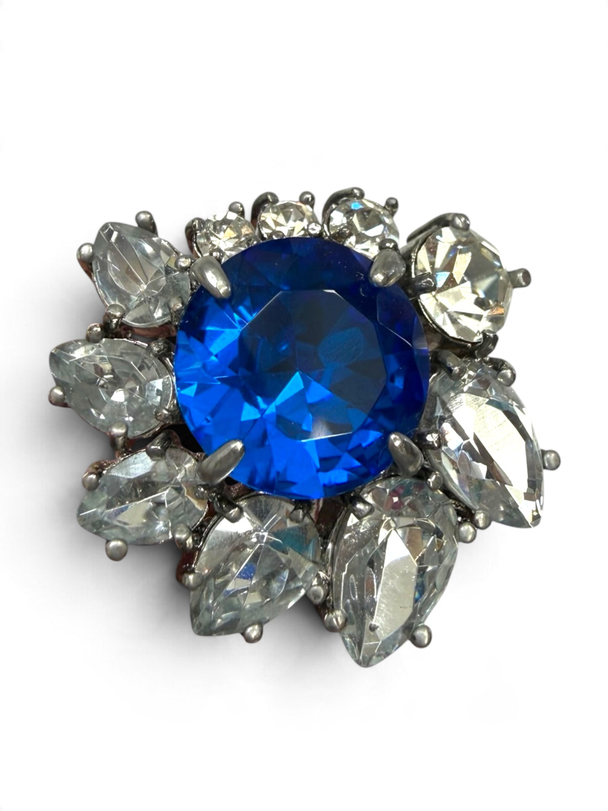 Juicy Couture Royal Blue Crystal Cluster Cocktail Ring – Silver-Tone Clear Marquise Statement Ring