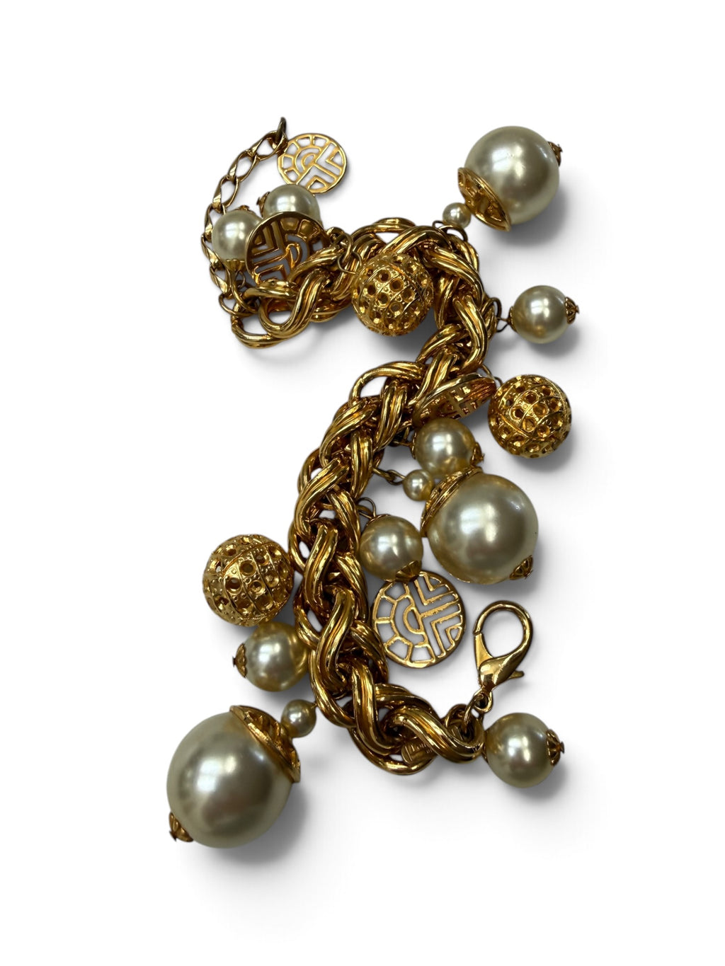Vintage Louis Féraud Bijoux Gold Pearl Charm Bracelet