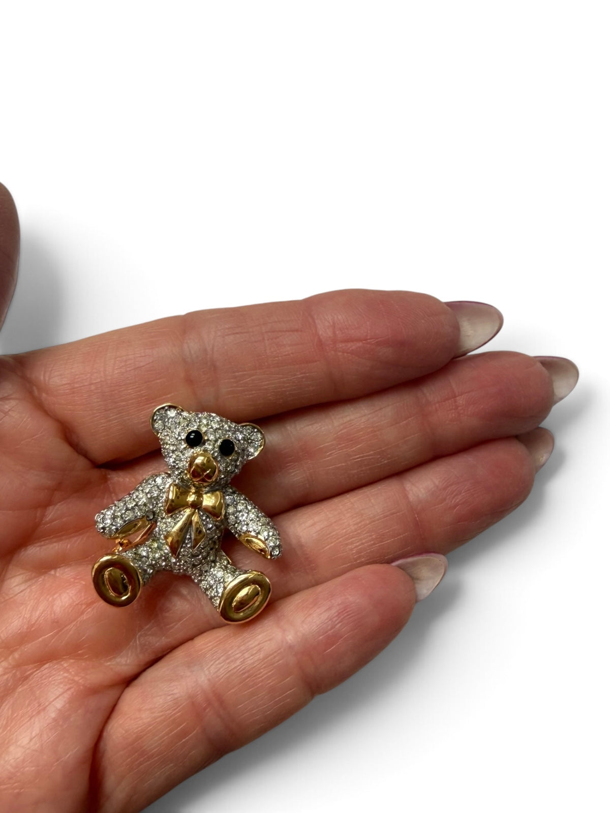Sparkling Vintage Grossé Crystal Teddy Bear Brooch with Original Box