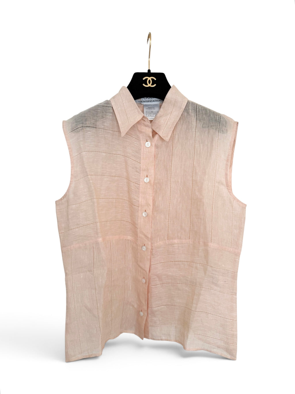Chanel Sleeveless Linen Blouse – Soft Peach, Size 40 (Made in Italy, Circa 1999)