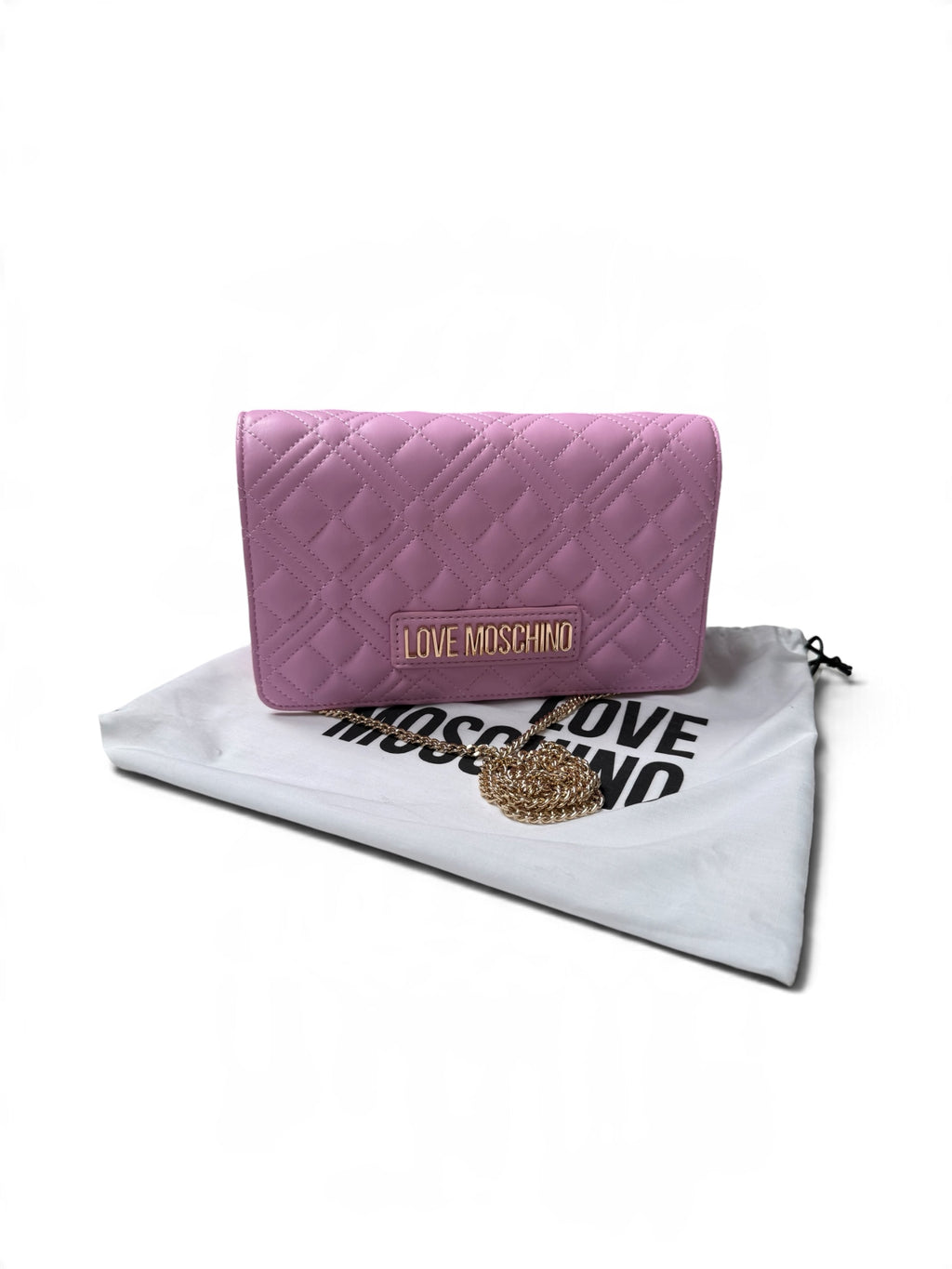Love Moschino Pink Quilted Crossbody Bag with Gold Chain