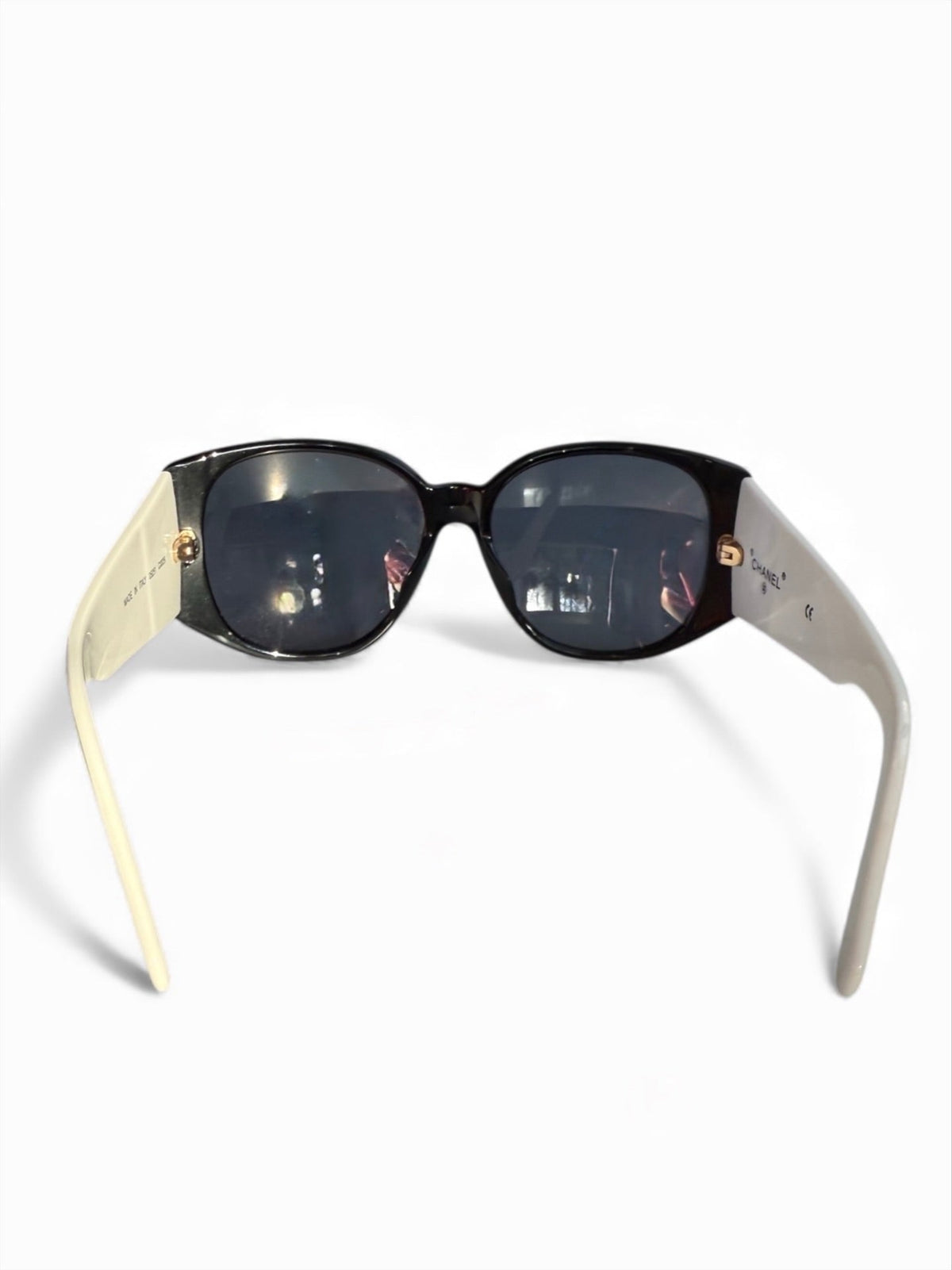 Chanel Black and White Sunglasses With Blue Tinted Lenses