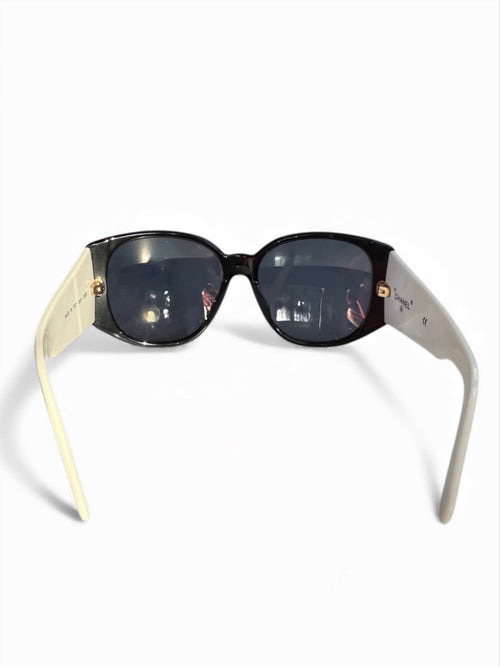 Chanel Black and White Sunglasses With Blue Tinted Lenses