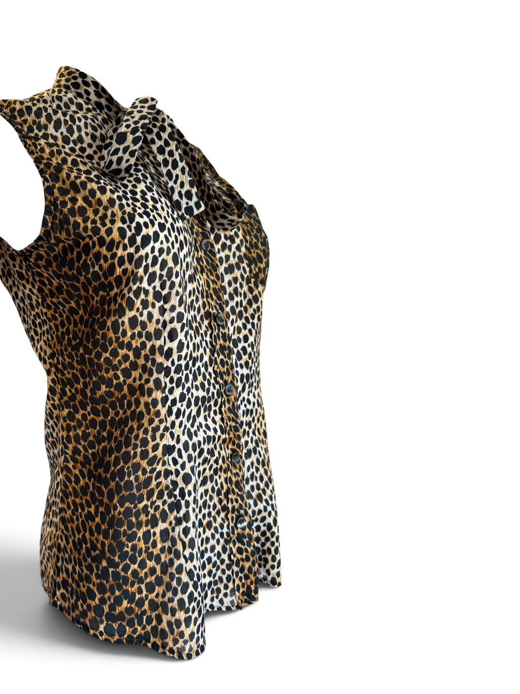 Dolce & Gabbana Sleeveless Leopard Print Pussy Bow Blouse in Cotton UK Size 10