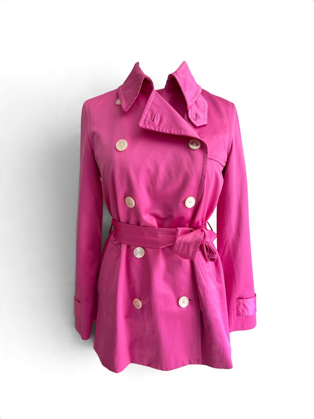 Lauren by Ralph Lauren Women’s Hot Pink Double-Breasted Trench Coat with Belt, Size M