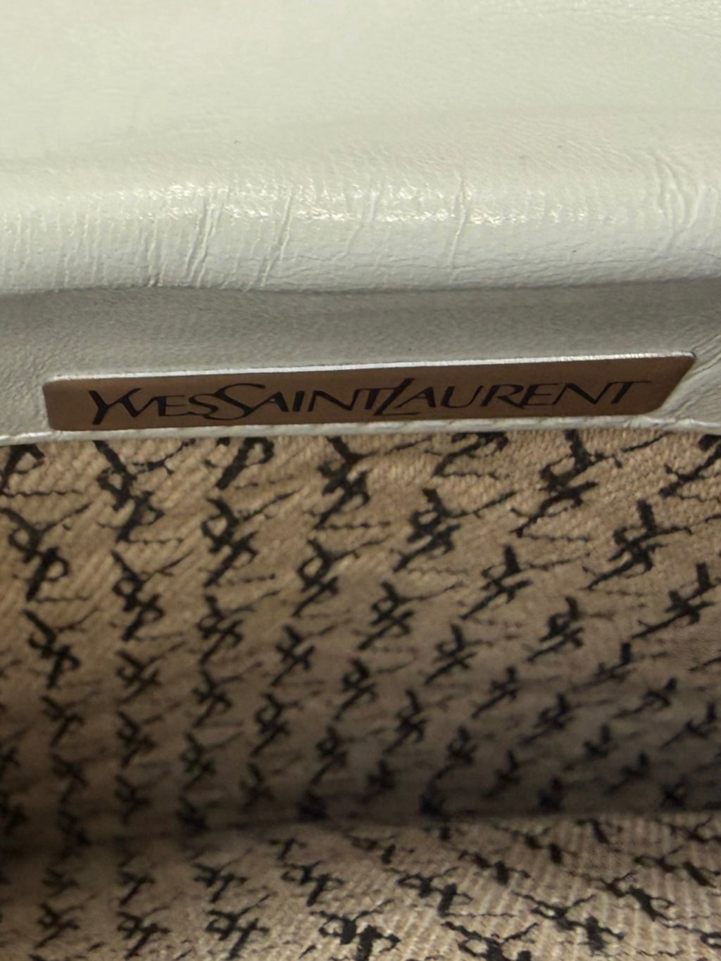 Yves Saint Laurent Pale Grey Chevron Quilted Leather Envelope Clutch, circa 1980s