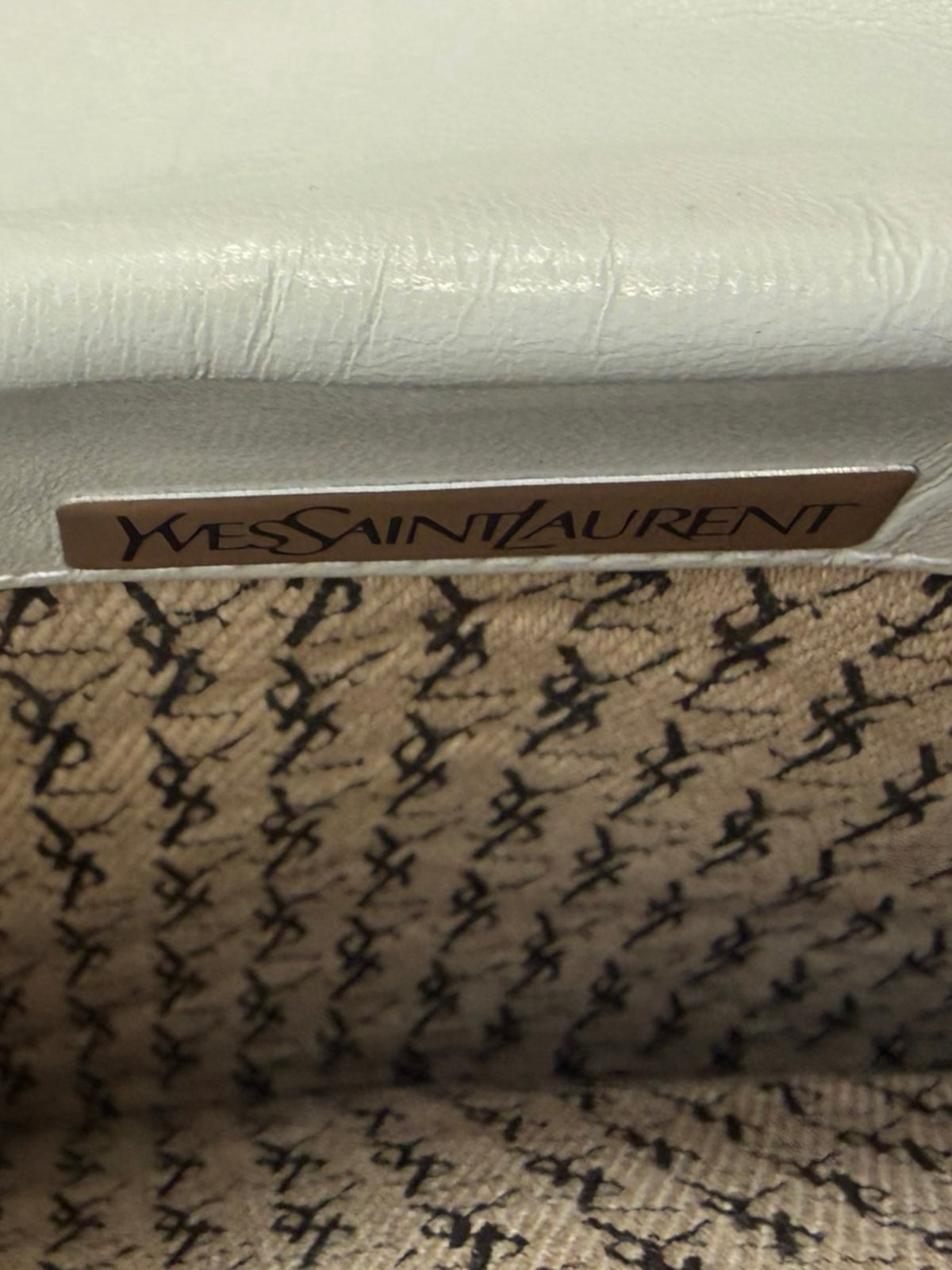 Yves Saint Laurent Pale Grey Chevron Quilted Leather Envelope Clutch, circa 1980s