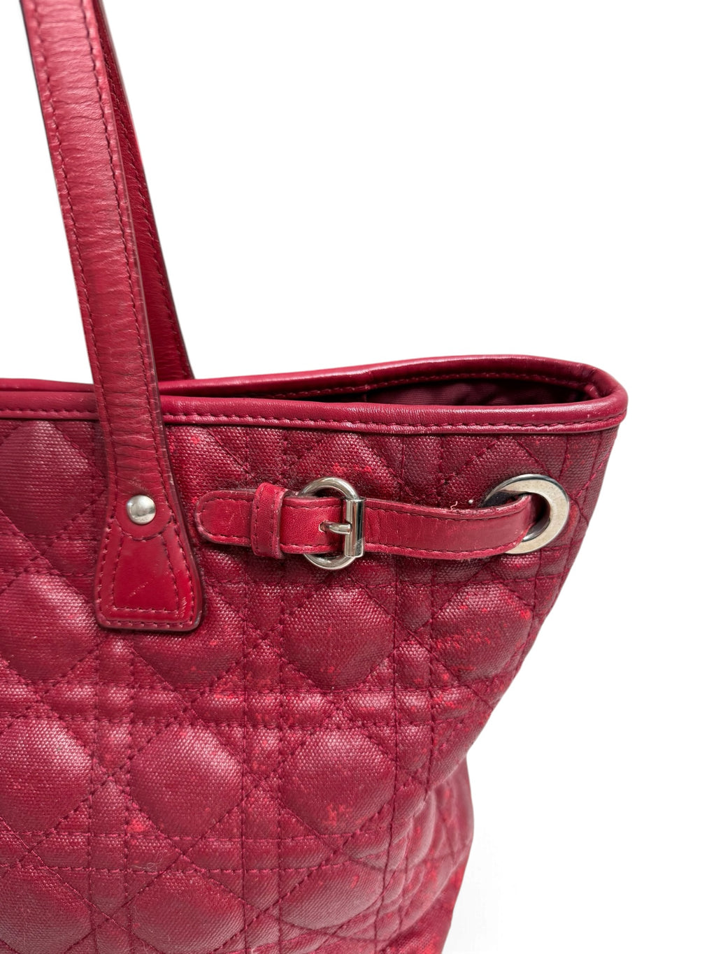 Christian Dior Panarea Medium/Large Red Cannage Quilted Tote – Authentic 2011, Silver Hardware & Charm, Made in Italy