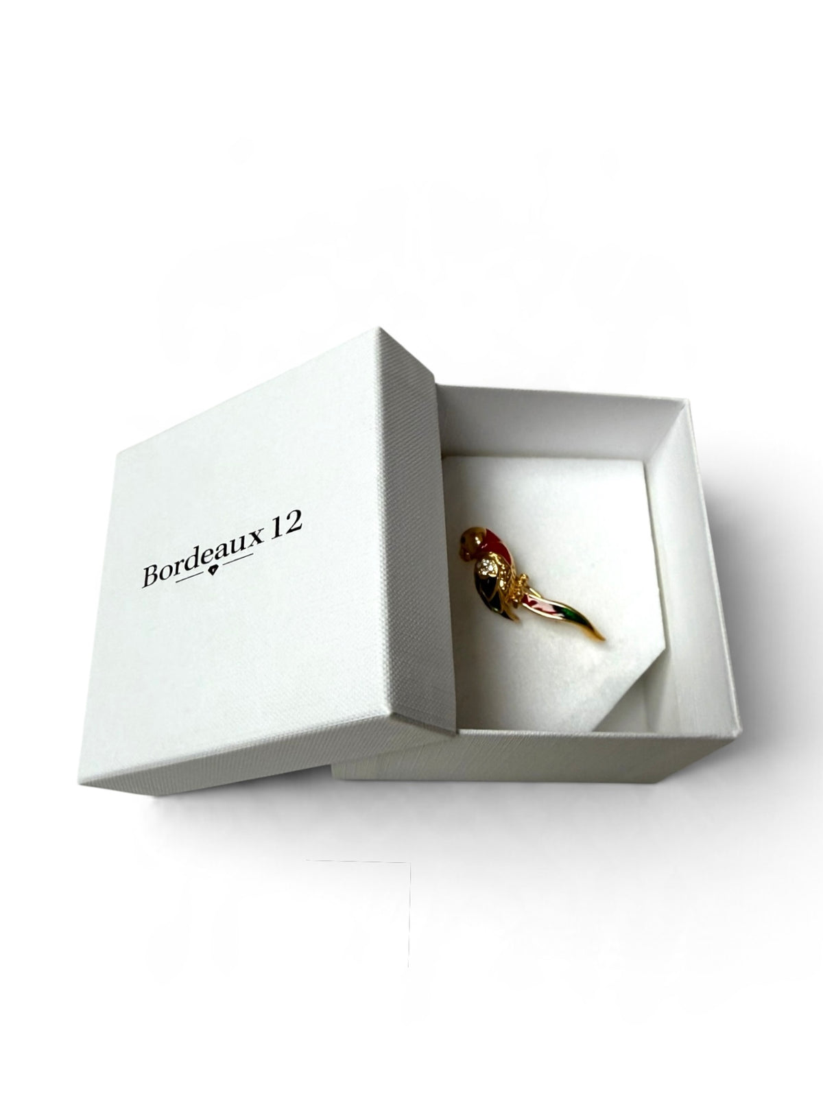Vintage Attwood and Sawyer Small 22ct Gold Plated & Swarovski Crystal Parrot Brooch (1980s)
