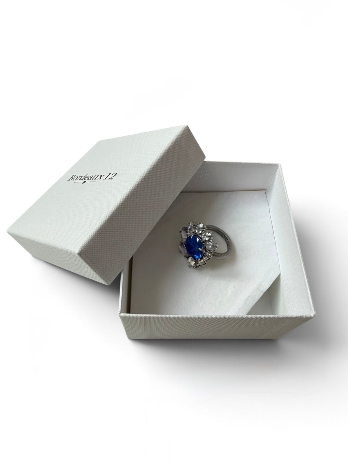 Juicy Couture Royal Blue Crystal Cluster Cocktail Ring – Silver-Tone Clear Marquise Statement Ring