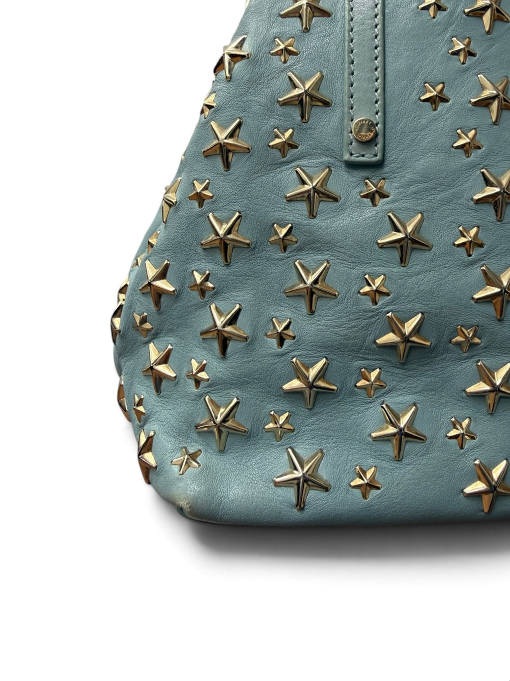 Jimmy Choo Sasha Powder Blue Leather Tote, Gold Star Studs, Made in Italy, circa 2016–2017