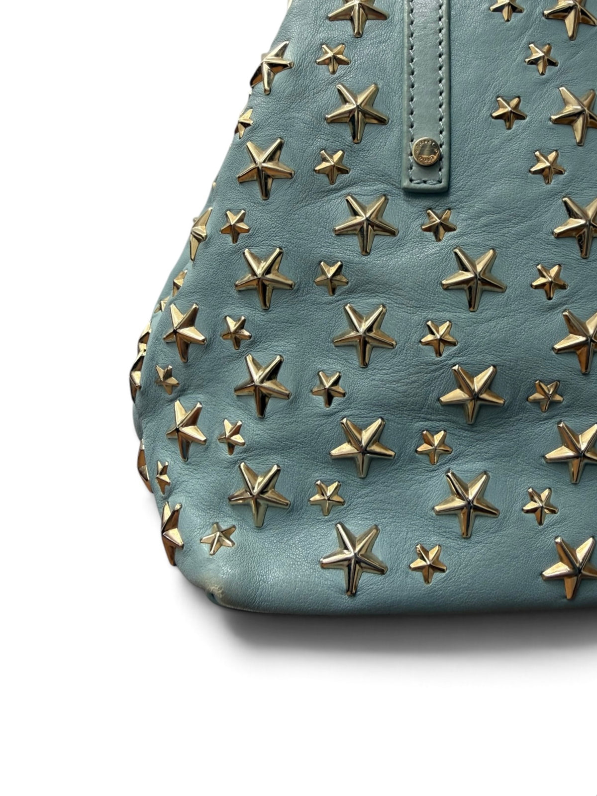 Jimmy Choo Sasha Powder Blue Leather Tote, Gold Star Studs, Made in Italy, circa 2016–2017