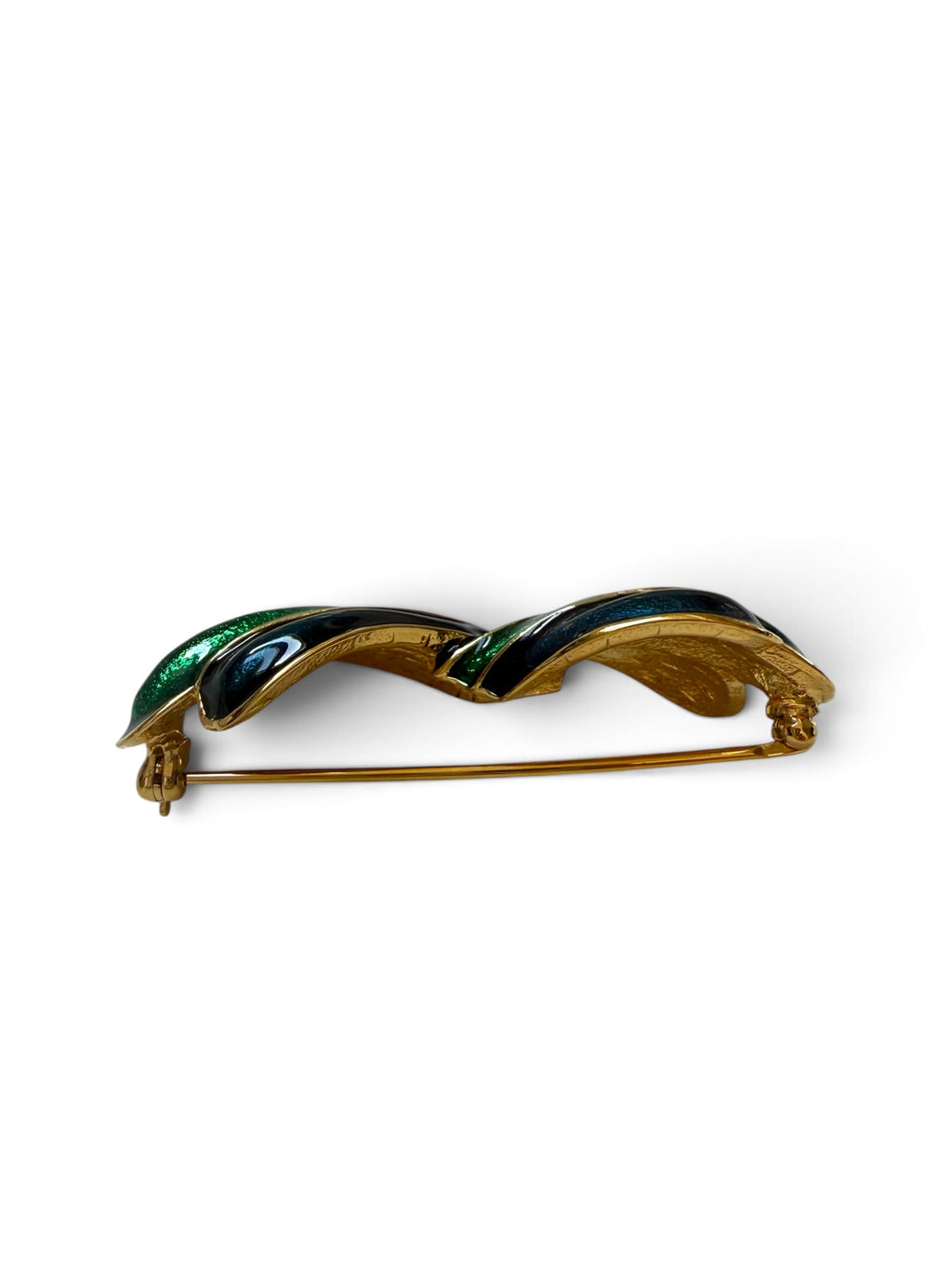 Vintage D’Orlan Signed Green & Blue Enamel Twisted Abstract Brooch