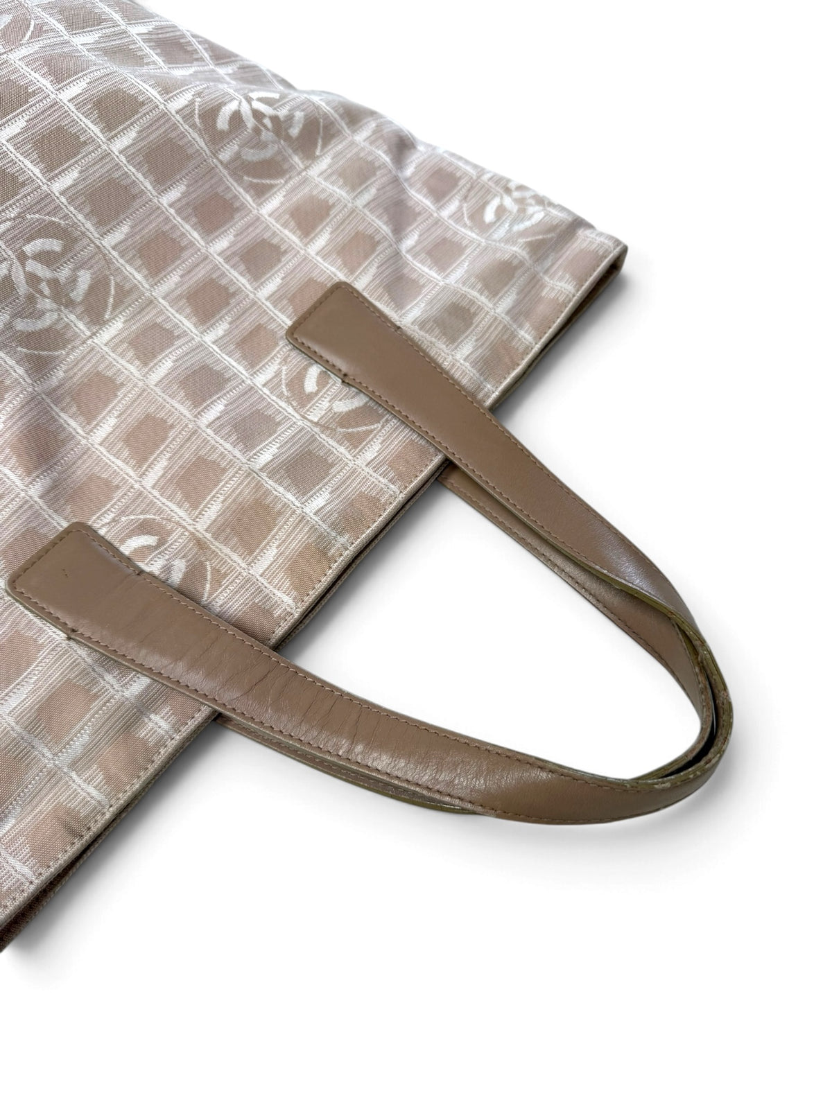 Chanel Beige Travel Line Nylon Tote Bag with Leather Handles