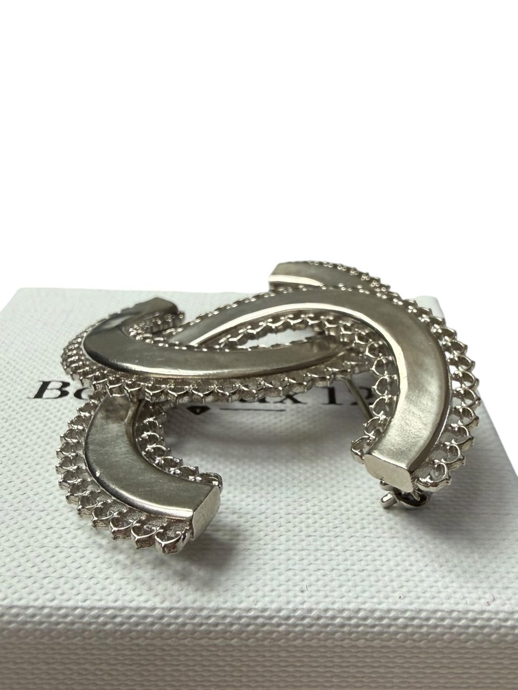 Chanel Silver-Tone Interlocking CC Filigree Brooch, B16, Made in Italy