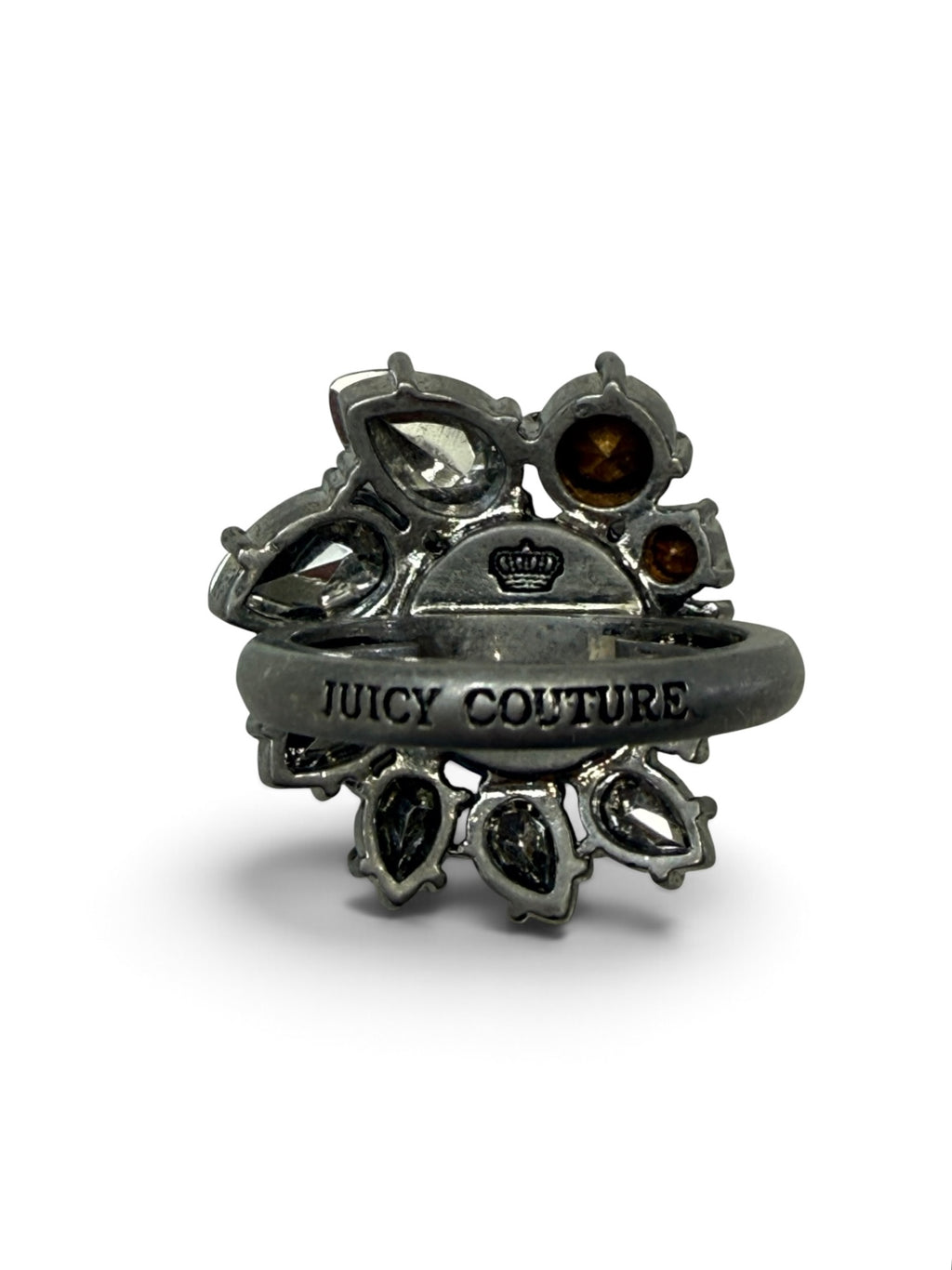 Juicy Couture Royal Blue Crystal Cluster Cocktail Ring – Silver-Tone Clear Marquise Statement Ring